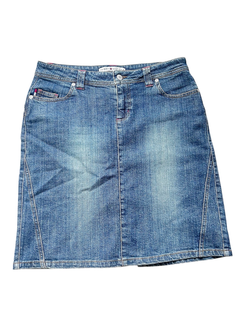 Tommy Hilfiger Blue Denim Pencil Skirt W/ Back Slit Stretch Cotton-Blend Size 6